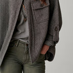 Reese - Women's Herringbone Wool-Blend Button-Up Cape Jacket