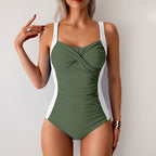 Rhea - Women's Ruched Contrast Panel One-Piece Swimsuit