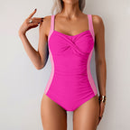 Rhea - Women's Ruched Contrast Panel One-Piece Swimsuit