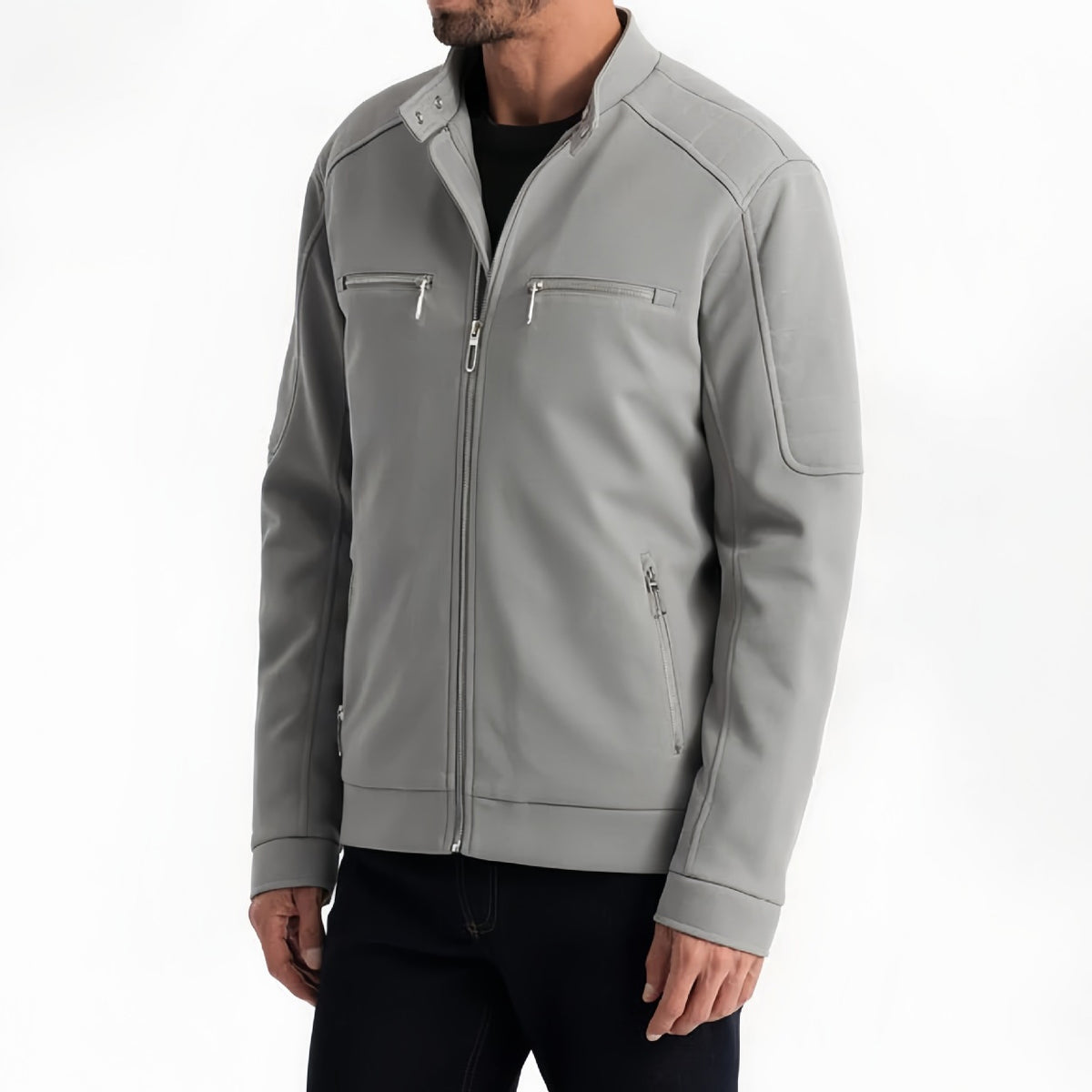 Robert - Men's Stand Collar Zip-Up Jacket with Snap Button
