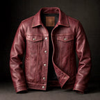 Robert - Men's Vintage Leather Trucker Jacket with Button Front
