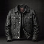 Robert - Men's Vintage Leather Trucker Jacket with Button Front