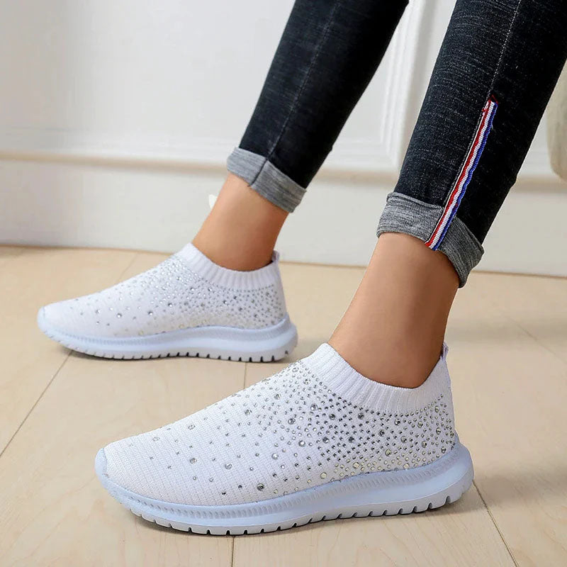 Robin - Women's Rhinestone Knit Slip-On Sneakers