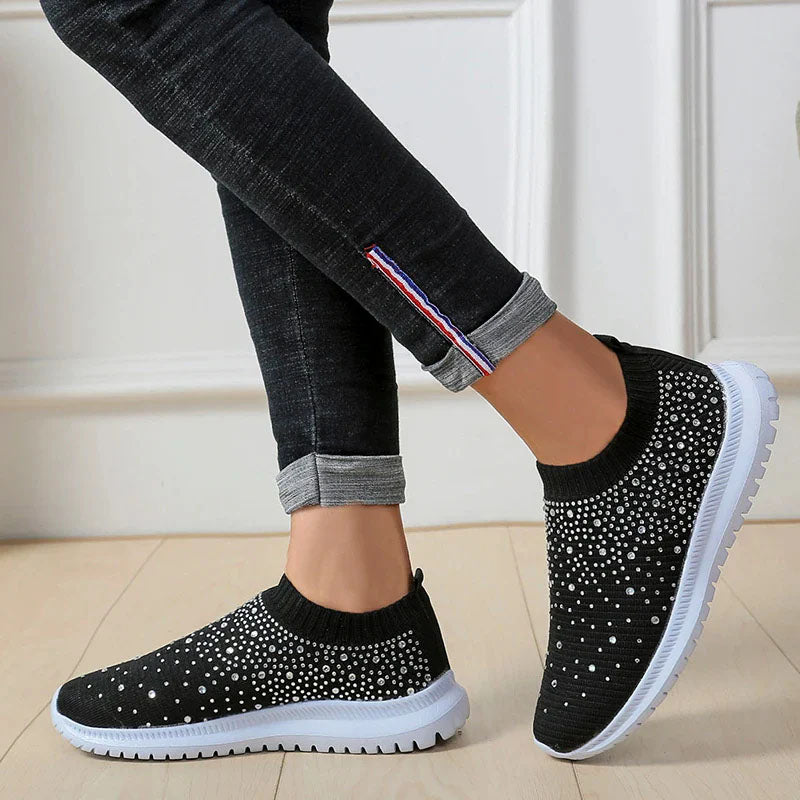 Robin - Women's Rhinestone Knit Slip-On Sneakers