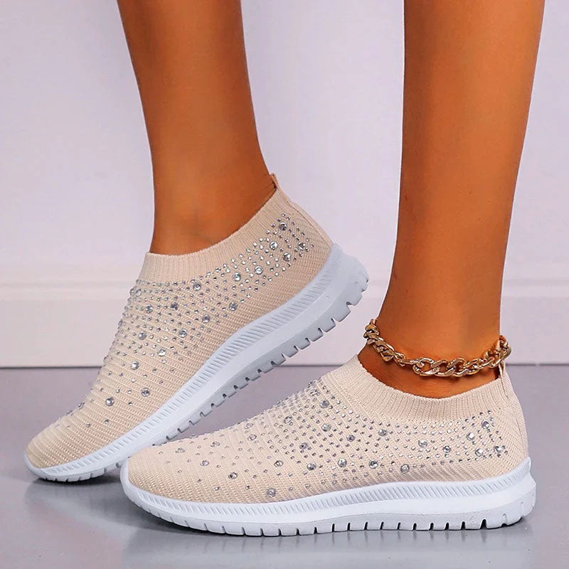 Robin - Women's Rhinestone Knit Slip-On Sneakers