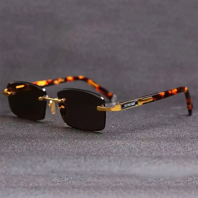 Rovelle - Rimless Rectangle Leopard Sunglasses