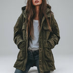 Saige - Women's Hooded Button-Front Utility Jacket with Flap Pockets