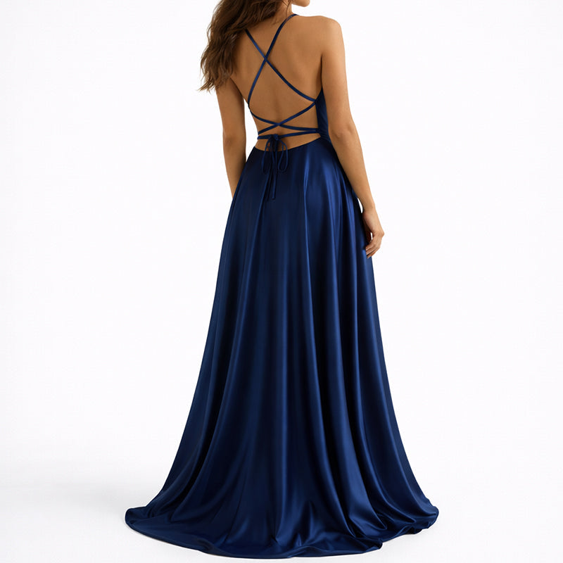 Samantha - Women's Flowing Satin Formal Maxi Dress