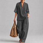 Sarah - Women's Loose V-Neck Two Piece Lounge Set