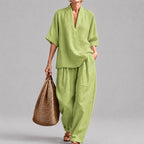 Sarah - Women's Loose V-Neck Two Piece Lounge Set