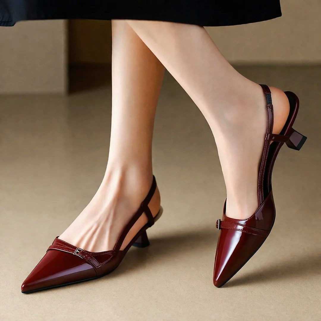 Sarah - Women's Pointed Toe Slingback Kitten Heels