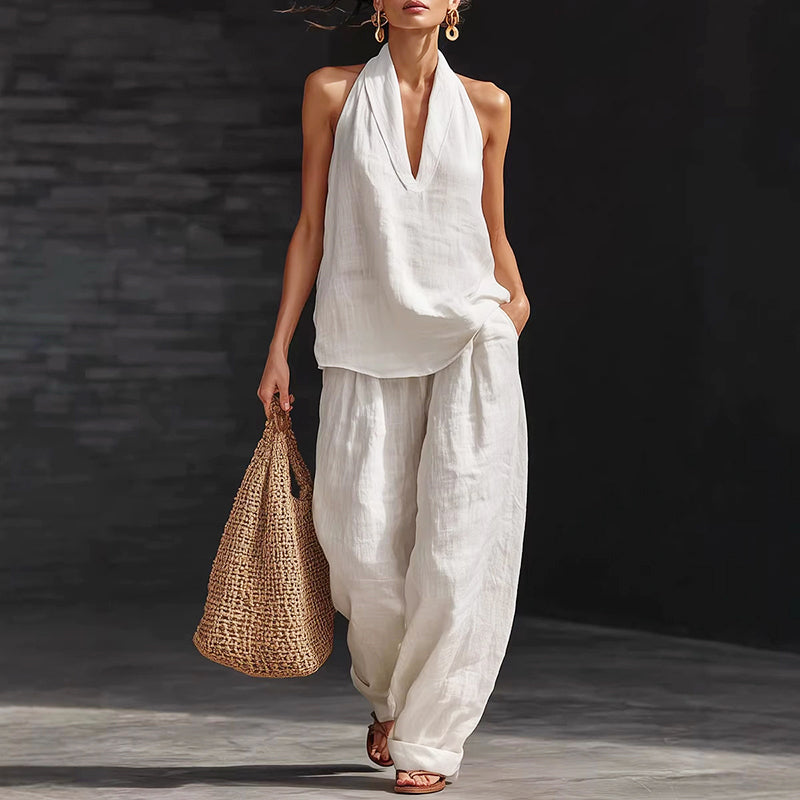 Savannah - Women's Two-Piece Sleeveless Linen Look Set