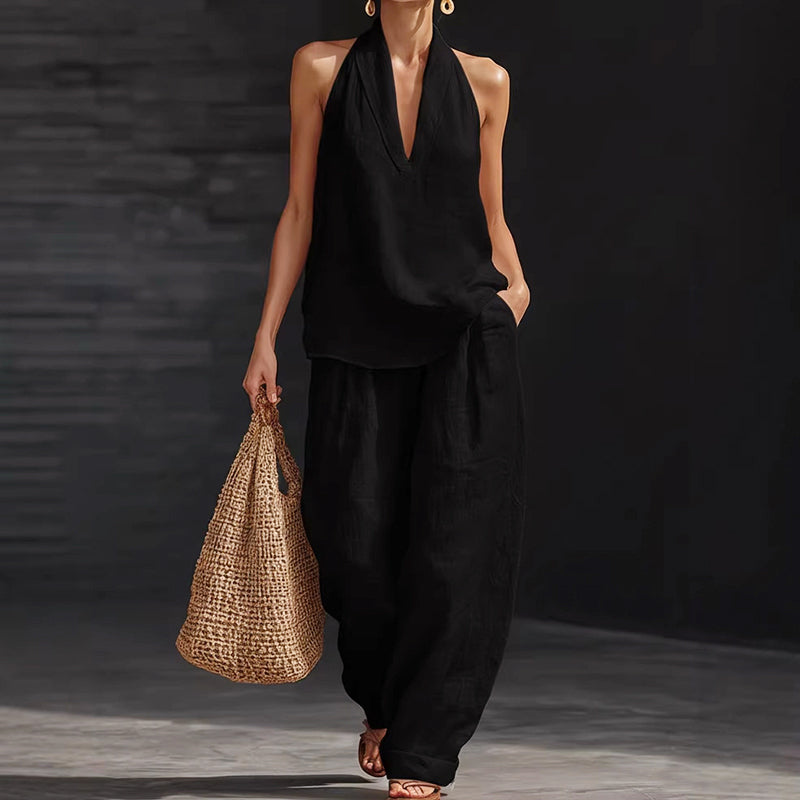 Savannah - Women's Two-Piece Sleeveless Linen Look Set