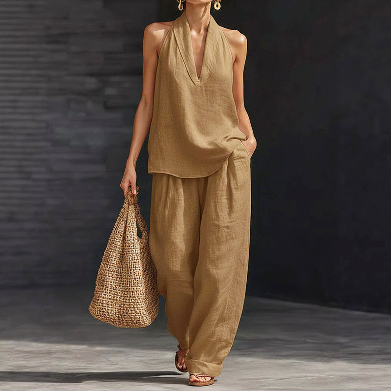 Savannah - Women's Two-Piece Sleeveless Linen Look Set