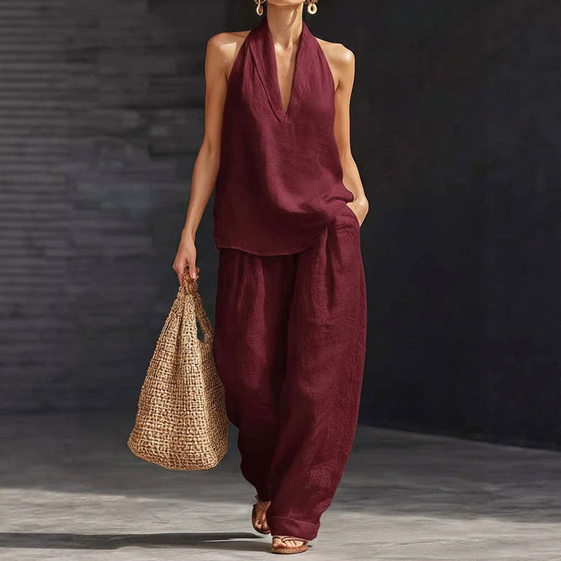 Savannah - Women's Two-Piece Sleeveless Linen Look Set