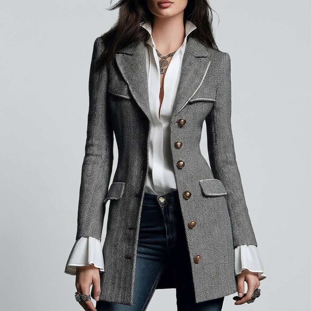 Saylor - Women's Tailored Herringbone Longline Blazer