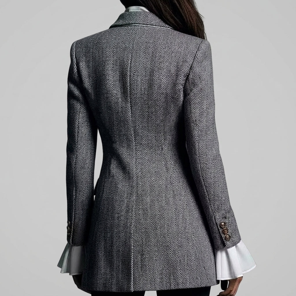 Saylor - Women's Tailored Herringbone Longline Blazer
