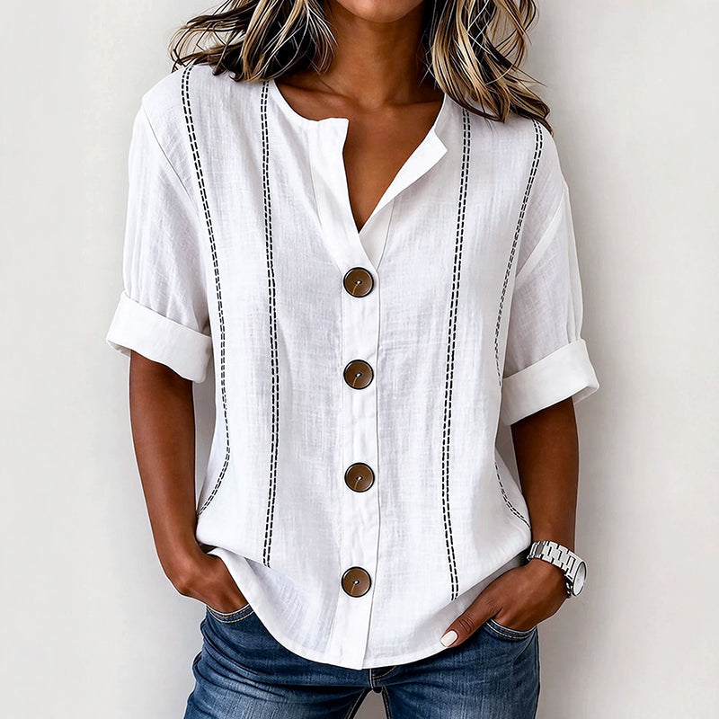 Selene - Women’s Relaxed Contrast Stitch Button Blouse