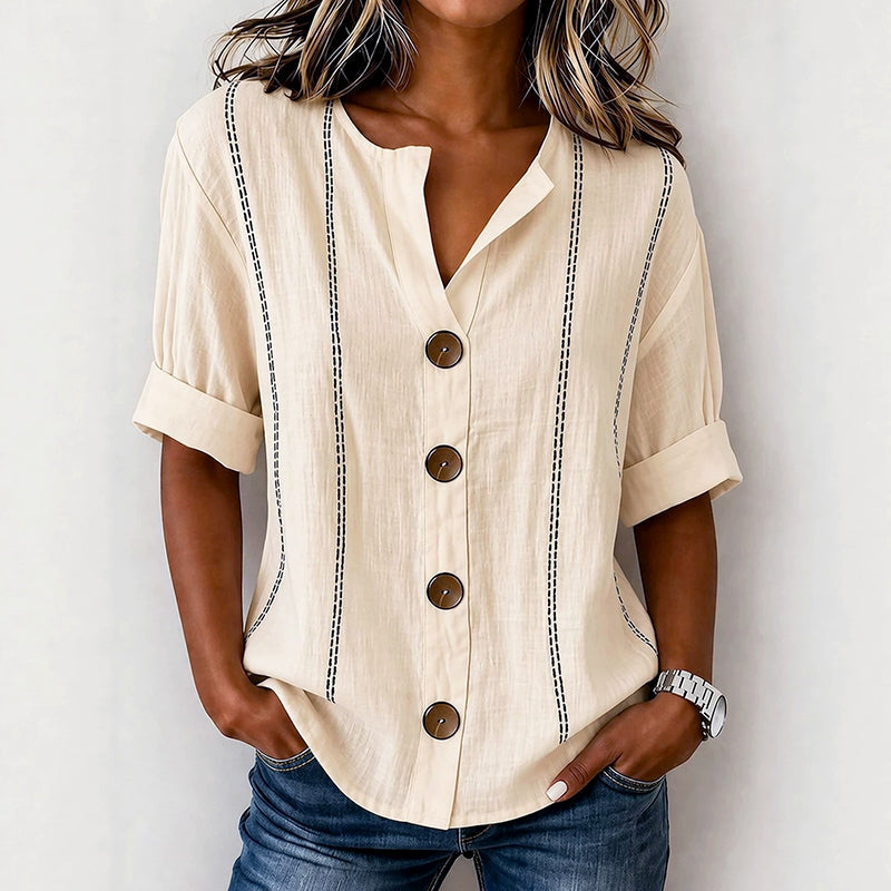 Selene - Women’s Relaxed Contrast Stitch Button Blouse
