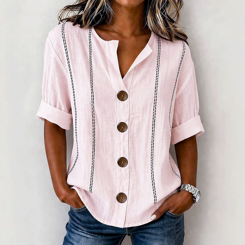 Selene - Women’s Relaxed Contrast Stitch Button Blouse