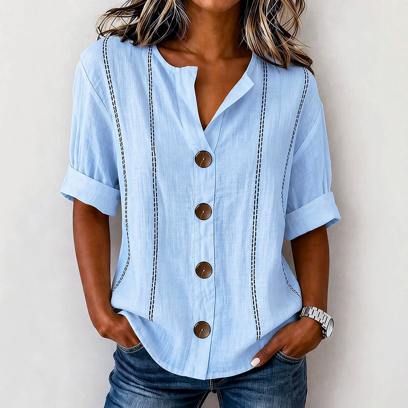 Selene - Women’s Relaxed Contrast Stitch Button Blouse