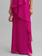 Shanie - Women's Asymmetric Tiered Chiffon Cape Dress