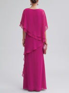 Shanie - Women's Asymmetric Tiered Chiffon Cape Dress