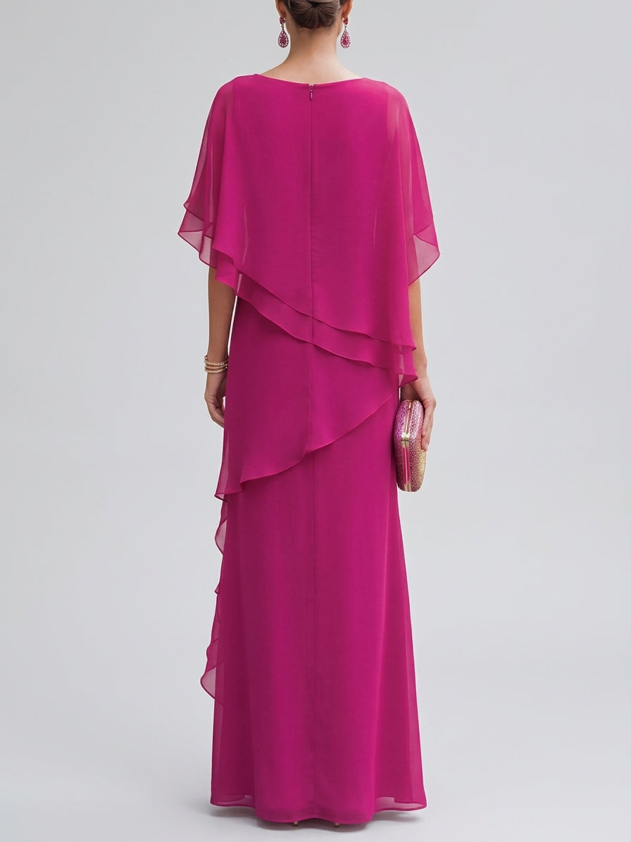 Shanie - Women's Asymmetric Tiered Chiffon Cape Dress