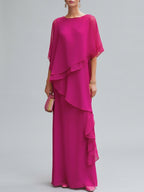 Shanie - Women's Asymmetric Tiered Chiffon Cape Dress