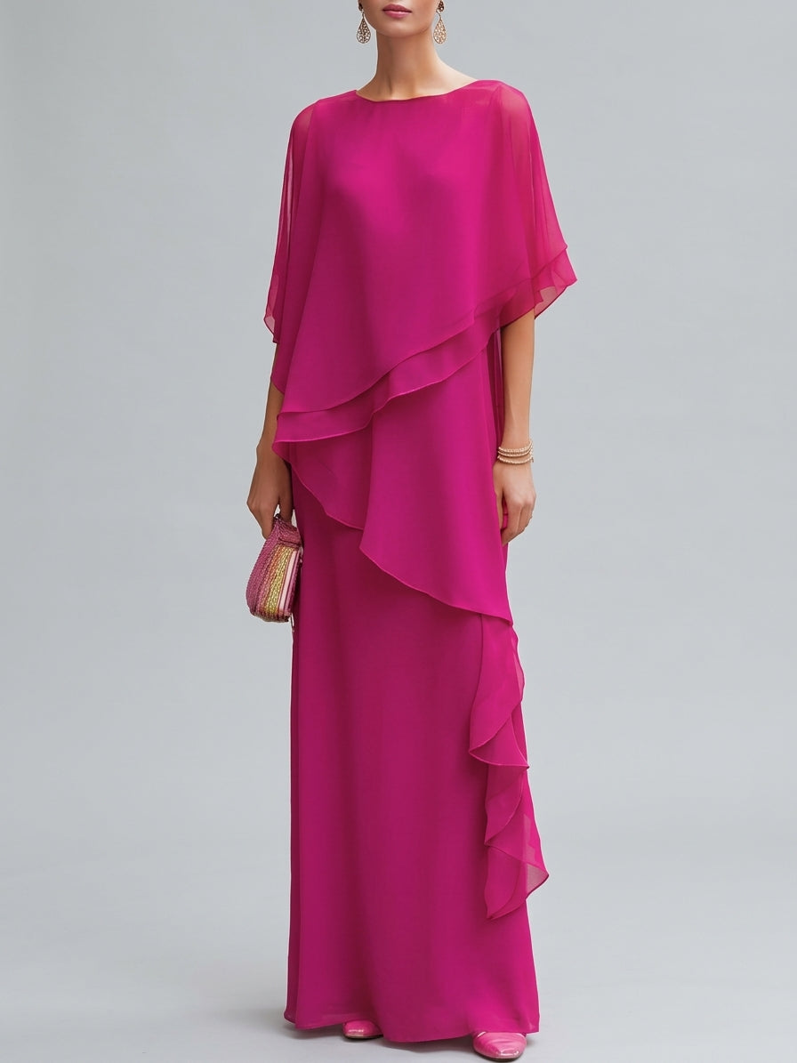 Shanie - Women's Asymmetric Tiered Chiffon Cape Dress
