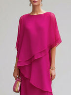Shanie - Women's Asymmetric Tiered Chiffon Cape Dress