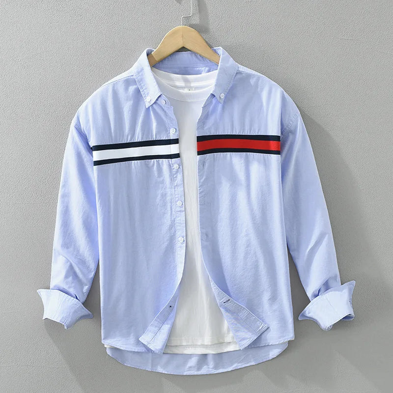 Spencer - Men's Chest Stripe Long-Sleeve Button-Down Shirt