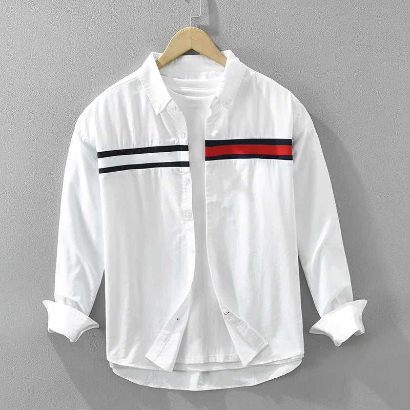 Spencer - Men's Chest Stripe Long-Sleeve Button-Down Shirt