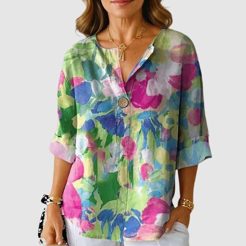 Stella - Women's Loose-Fit Printed Linen Top