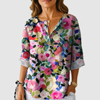 Stella - Women's Loose-Fit Printed Linen Top