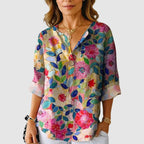 Stella - Women's Loose-Fit Printed Linen Top