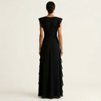 Taylor - Women's Flutter Sleeve Vertical Ruffle Formal Dress