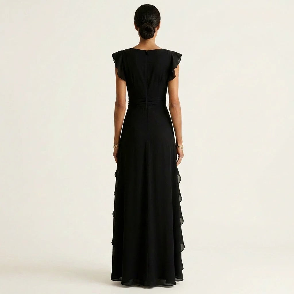 Taylor - Women's Flutter Sleeve Vertical Ruffle Formal Dress