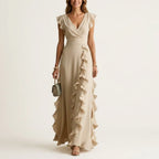 Taylor - Women's Flutter Sleeve Vertical Ruffle Formal Dress