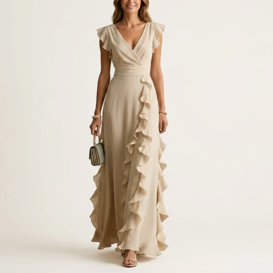 Taylor - Women's Flutter Sleeve Vertical Ruffle Formal Dress