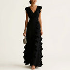 Taylor - Women's Flutter Sleeve Vertical Ruffle Formal Dress
