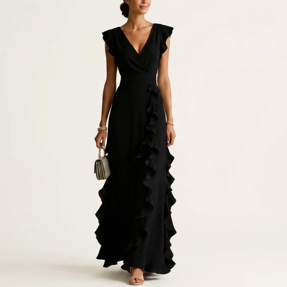 Taylor - Women's Flutter Sleeve Vertical Ruffle Formal Dress