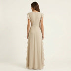 Taylor - Women's Flutter Sleeve Vertical Ruffle Formal Dress