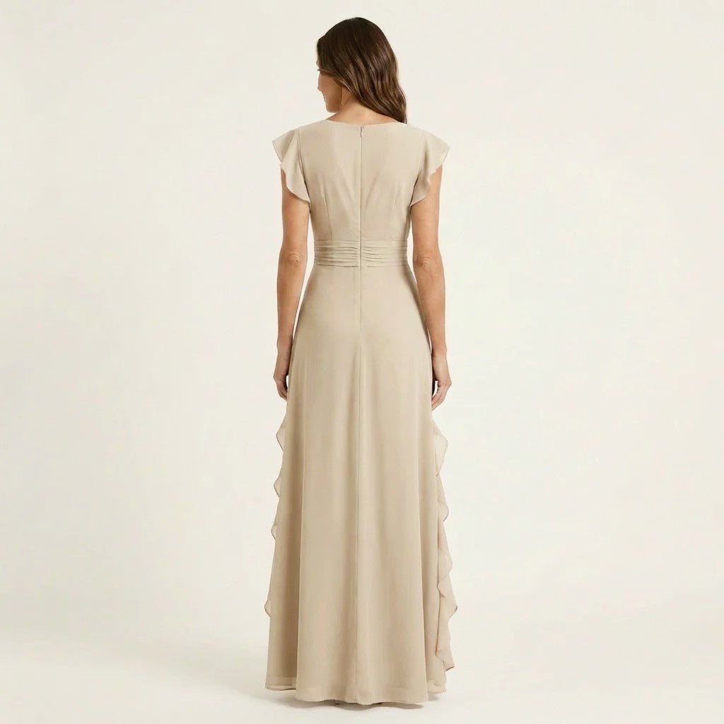 Taylor - Women's Flutter Sleeve Vertical Ruffle Formal Dress
