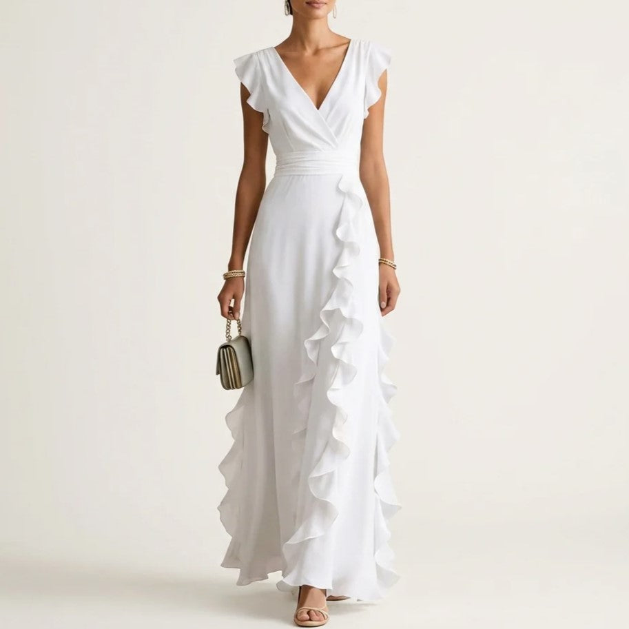 Taylor - Women's Flutter Sleeve Vertical Ruffle Formal Dress