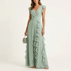 Taylor - Women's Flutter Sleeve Vertical Ruffle Formal Dress