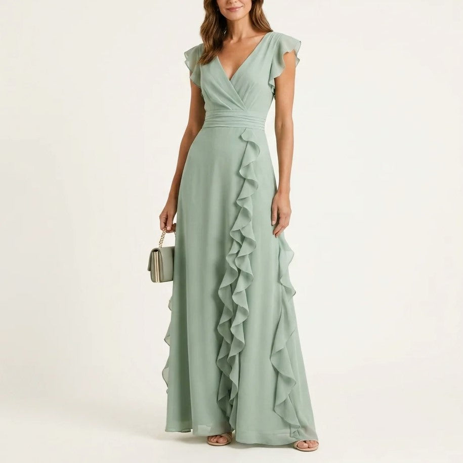 Taylor - Women's Flutter Sleeve Vertical Ruffle Formal Dress