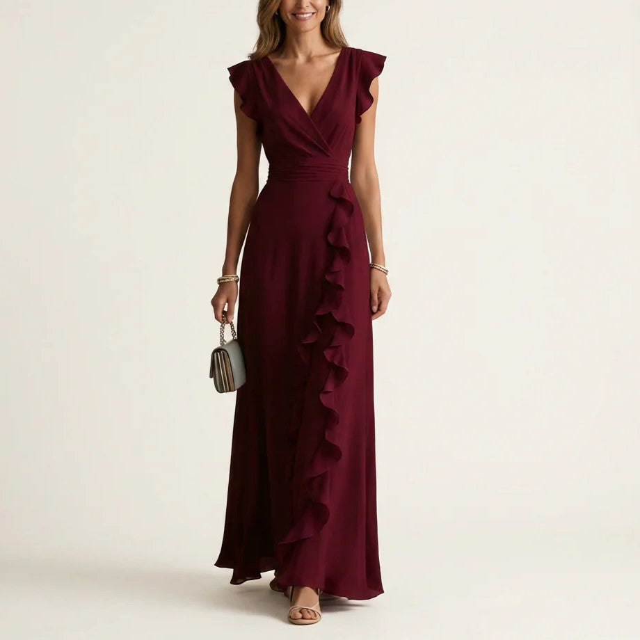 Taylor - Women's Flutter Sleeve Vertical Ruffle Formal Dress