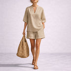 Taylor - Women's Notch Neck Loose Fit Two-Piece Summer Set