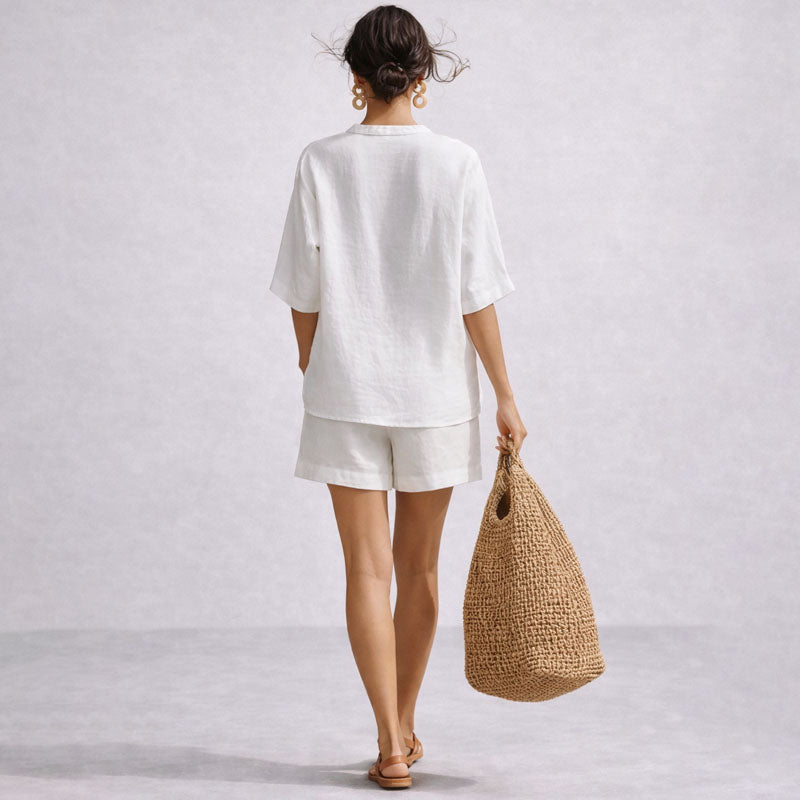 Taylor - Women's Notch Neck Loose Fit Two-Piece Summer Set